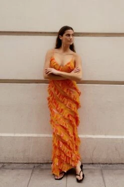 All Over Frills Maxi Dress -Na-Kd all over frills maxi dress orange blurr print 1017 001635 94302 social