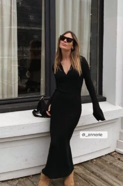 NA-KD Rib Knitted Trumpet Sleeve Dress