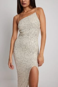 Asymmetric Sequin Midi Dress -Na-Kd asymmetric sequin midi dress 1017 001874 00051676