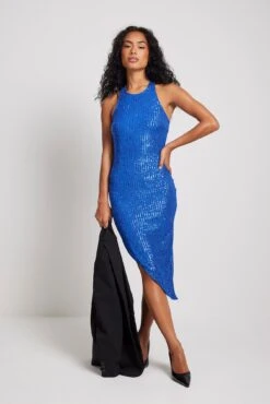 Asymmetric Sleeveless Sequin Midi Dress -Na-Kd asymmetric sleeveless sequin midi dress 1017 001880 00034304