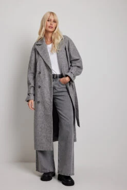 NA-KD Belted Herringbone Coat -Na-Kd belted herringbone coat 1100 006701 00682782 01c