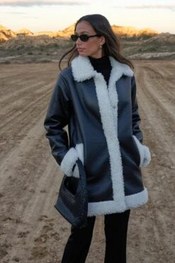 Bonded PU Fur Detail Coat