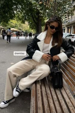 Pu Coat With Teddy Details