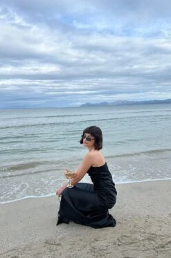 Gathered Maxi Satin Dress