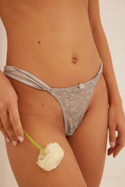 Gathered Satin Strap Lace Thong -Na-Kd gathered satin strap lace thong 1013 001096 0005 2