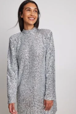 High Neck Sequin Mini Dress