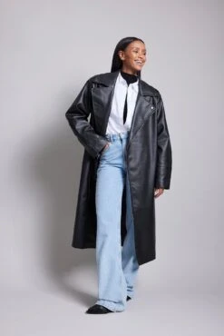 Long Biker Pu Trenchcoat -Na-Kd long biker pu trenchcoat 1100 006795 0002 background1