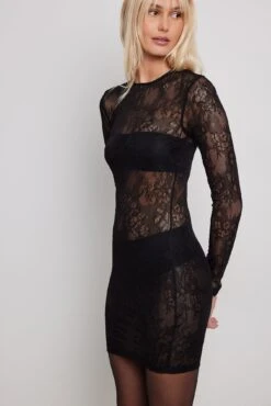 Long Sleeve Lace Detail Mini Dress -Na-Kd long sleeve lace detail mini dress 1017 001906 00020895