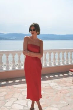 Satin Bandeau Midi Dress