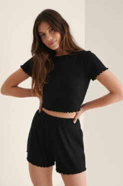 Babylock Crop Short Sleeve Rib Top