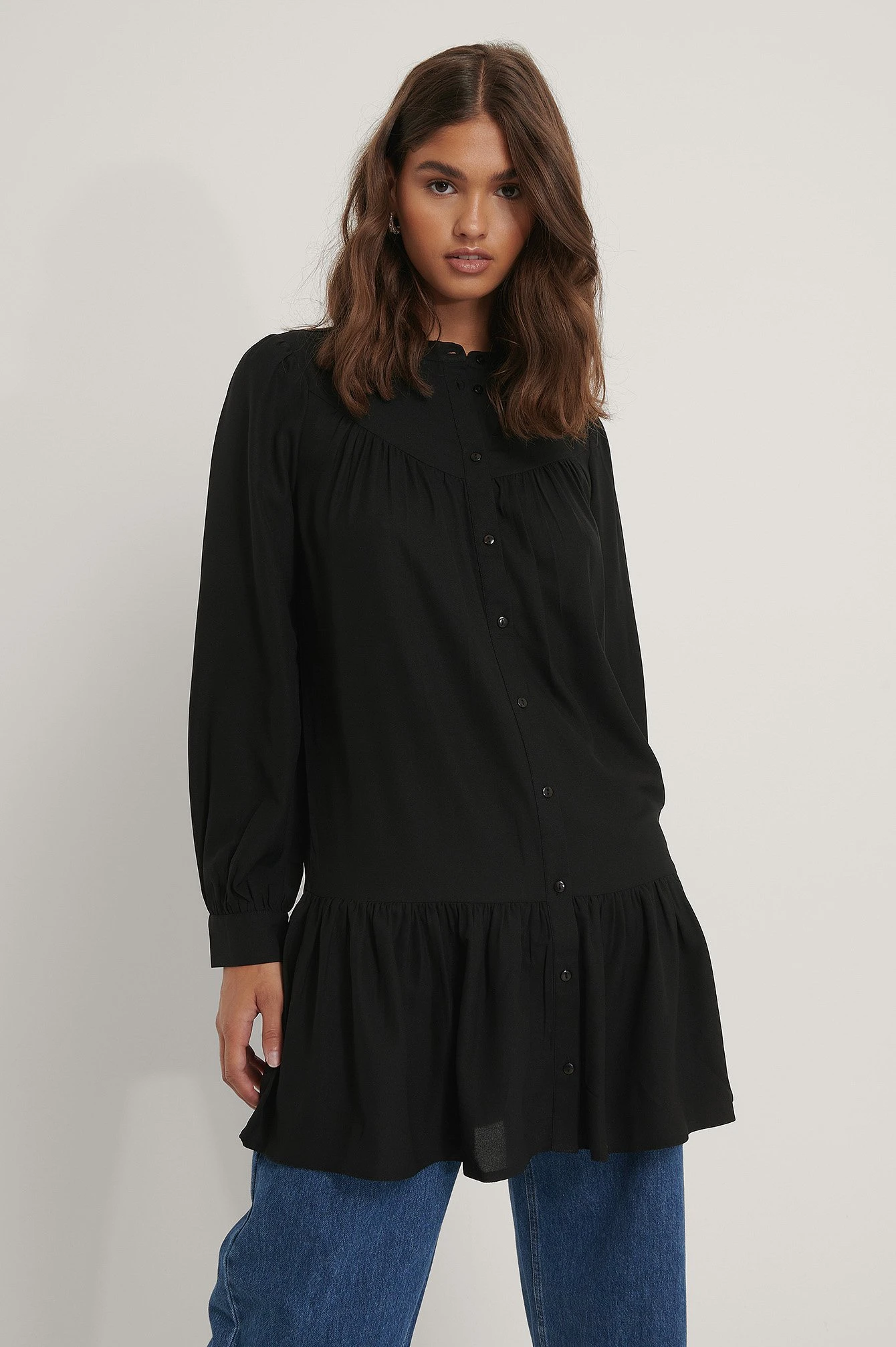 NA-KD Buttoned Round Neck Flounce Mini Dress 5 NA-KD Buttoned Round Neck Flounce Mini Dress - Image 3