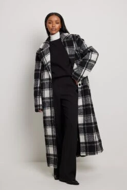 NA-KD Checked Long Coat