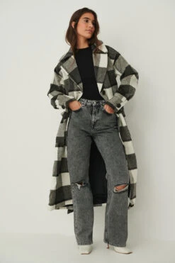 NA-KD Checked Oversized Belted Coat -Na-Kd nakd checked oversized belted coat 1018 007918 0041 01c 1