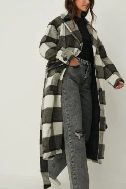 NA-KD Checked Oversized Belted Coat -Na-Kd nakd checked oversized belted coat 1018 007918 0041 03g 1
