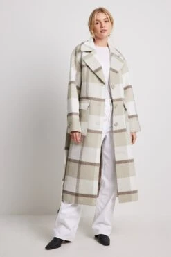 NA-KD Checked Oversized Belted Coat -Na-Kd nakd checked oversized belted coat 1018 007918 8972 17107 01c