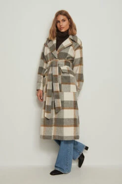 NA-KD Checked Oversized Belted Coat -Na-Kd nakd checked oversized belted coat 1018 007918 9543 02c