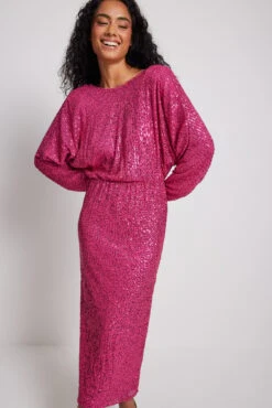 Deep Back Sequin Midi Dress