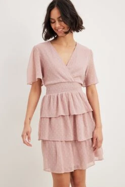 NA-KD Recycled Dobby Smocked Flounce Dress