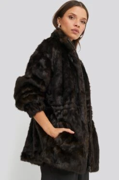 Drawstring Faux Fur Jacket
