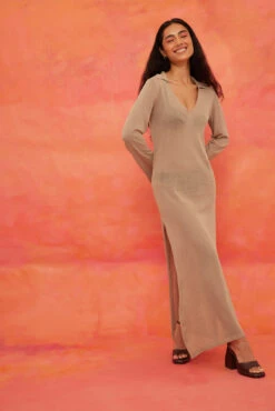NA-KD Fine Knitted Collar Maxi Dress -Na-Kd nakd fine knitted collar maxi dress 1100 006010 0140 4372 01c