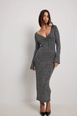 NA-KD Glitter Knitted V-neck Maxi Dress