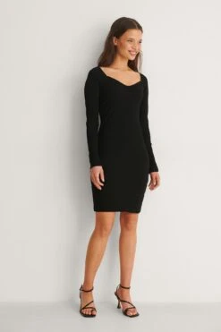 NA-KD Heart Neckline Ribbed Dress