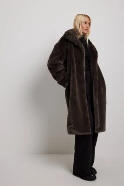 NA-KD High Neck Faux Fur Coat