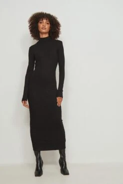 Recycled High Neck Long Sleeved Midi Rib Dress -Na-Kd nakd high neck long sleeved midi rib dress 1044 000244 0002 01c