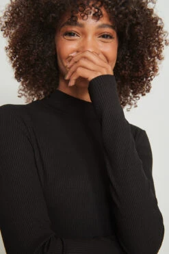 Recycled High Neck Long Sleeved Midi Rib Dress -Na-Kd nakd high neck long sleeved midi rib dress 1044 000244 0002 04g