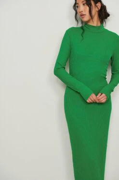 Recycled High Neck Long Sleeved Midi Rib Dress -Na-Kd nakd high neck long sleeved rib dress 1044 000244 0010 01g