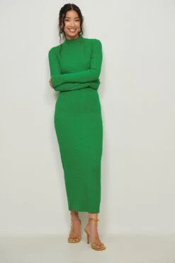 Recycled High Neck Long Sleeved Midi Rib Dress -Na-Kd nakd high neck long sleeved rib dress 1044 000244 0010 02c