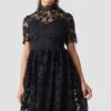 High Neck Short Sleeve Lace Dress -Na-Kd nakd high neck short sleeve lace dress black 1014 000431 0002 01j