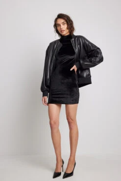 High Neck Velvet Mini Dress