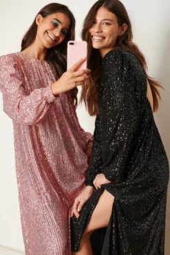 Open Back Sequin Midi Dress