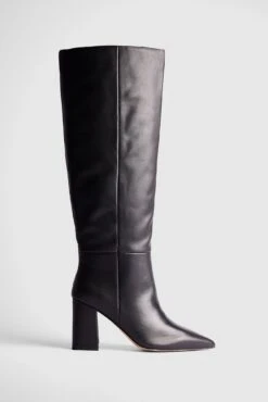 Leather Pointy Block Heel Boots