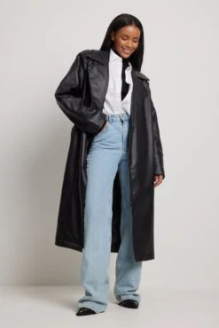 Long Biker Pu Trenchcoat -Na-Kd nakd long biker pu trenchcoat 1100 006795 0002 0296