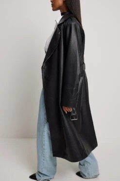 Long Biker Pu Trenchcoat -Na-Kd nakd long biker pu trenchcoat 1100 006795 0002 0306