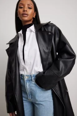 Long Biker Pu Trenchcoat -Na-Kd nakd long biker pu trenchcoat 1100 006795 0002 0317