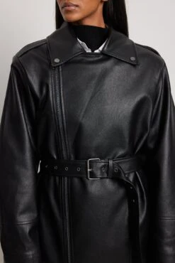 Long Biker Pu Trenchcoat -Na-Kd nakd long biker pu trenchcoat 1100 006795 0002 0366