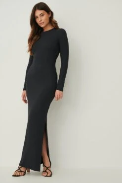 Recycled Long Sleeve Ribbed Maxi Dress