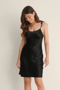 Recycled Mini Tie Shoulder Satin Dress