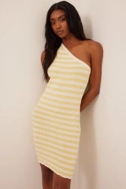 NA-KD One Shoulder Fine Knitted Striped Mini Dress
