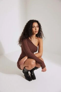 NA-KD One Shoulder Pattern Knitted Mini Dress