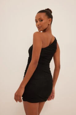 One Shoulder Rouched Mesh Dress -Na-Kd nakd one shoulder rouched mesh dress 1017 001790 0002 04