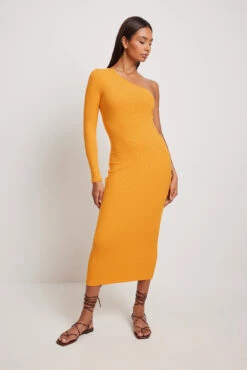 One Sleeve Ribbed Midi Dress -Na-Kd nakd one sleeve ribbed midi dress 1100 006632 0261 11792