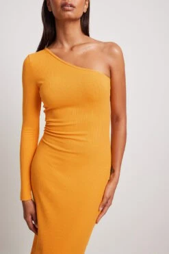 One Sleeve Ribbed Midi Dress
