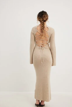 NA-KD Open Back Lace Detail Knitted Maxi Dress -Na-Kd nakd open back lace detail knitted maxi dress 1100 006235 0005 35455