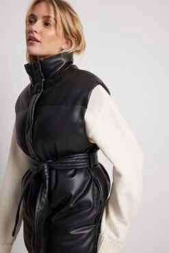 NA-KD Padded Belted Pu Vest