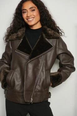 PU Bonded Aviator Jacket -Na-Kd nakd pu bonded aviator jacket 1018 008531 0017 04a