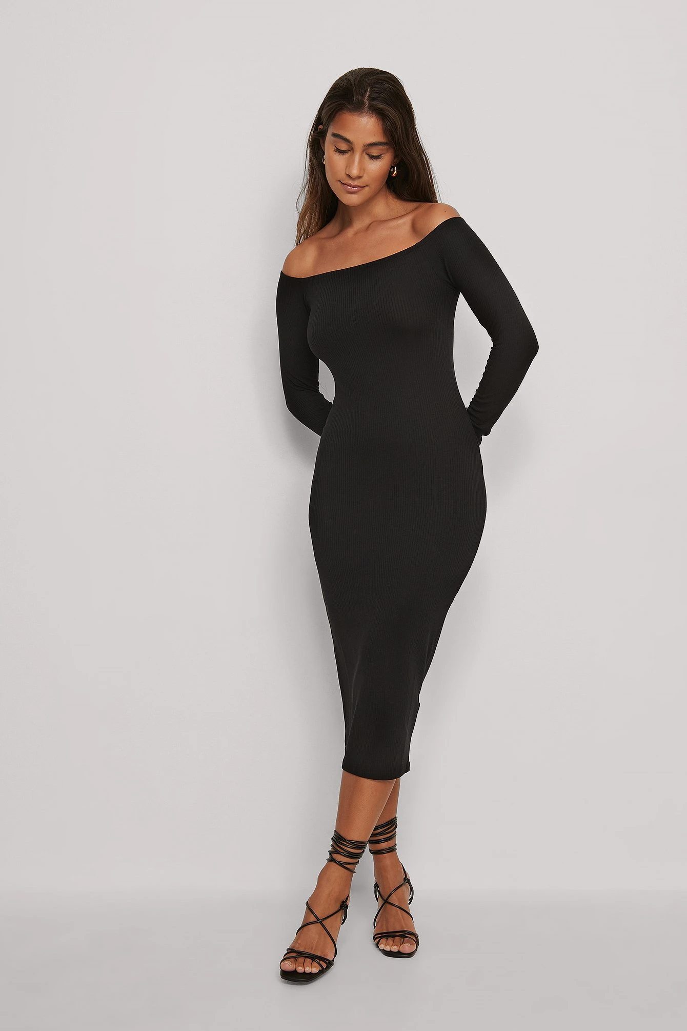 Rib Bare Shoulder Midi Dress 7 Rib Bare Shoulder Midi Dress - Image 5